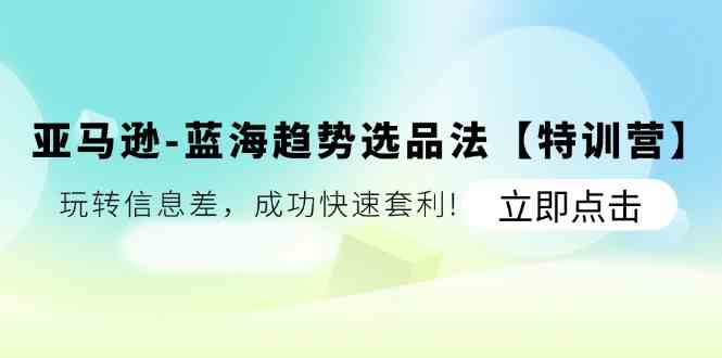 亚马逊蓝海趋势选品法【特训营】：玩转信息差，成功快速套利大伟网创-互联网资源-资源网-创业项目-软件工具大伟网创